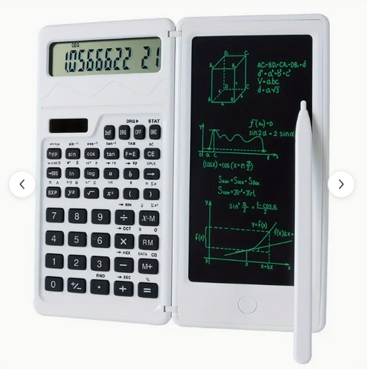 Scientific Calculator with 10-Digit LCD Display, Foldable Design, Handwriting Board, and Dual Power Supply (Solar and Battery), ideal for Teachers and Engineers.